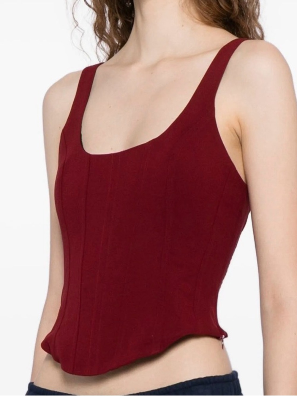 Reformation Seren Burgundy Scoop-Neck Corset Mesh Back Top